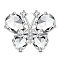 Brass Safety Brooch, with Grade AAA Cubic Zirconia, Butterfly, Platinum, 18.5x23.8mm
