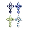 Handmade Evil Eye Lampwork Pendants, with Platinum Tone Tin Finding, Cadmium Free & Lead Free, Cross Charm, Mixed Color, 71x43x5mm, Hole: 4.5mm