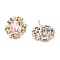 Flower Brass Micro Pave Cubic Zirconia Stud Earrings, Long-Lasting Plated, Lead Free & Cadmium Free, Platinum, 14mm