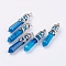Natural Striped Agate/Banded Agate Big Pointed Pendants, with Alloy Findings, Faceted, Bullet, Platinum, 59~63x11~12mm, Hole: 4x7mm