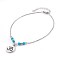 Synthetic Turquoise Charms Anklets, with Tibetan Style Alloy Pendants, 304 Stainless Steel Findings and Iron Eye Pin, Flat Round with Om Symbol, Antique Silver & Platinum, 9-7/8 inch(25.1cm), Pendant: 19x14.5x2mm