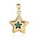 Brass Micro Pave Green Cubic Zirconia Pendants, Cadmium Free & Nickel Free & Lead Free, Star Charms, Real 18K Gold Plated, 24x19x6mm