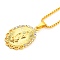 Oval with Virgin Mary Cubic Zirconia Pendant Necklaces with Zinc Alloy Box Chains, Golden, 23.70 inch(60.2cm)