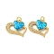 Valentine's Day Brass Micro Pave Cubic Zirconia with Synthetic Opal Pendants, with Jump Ring, Flat Round, Cadmium Free & Lead Free, Real 18K Gold Plated, 15x19x3.5mm