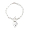 Alloy Heart Charm Bracelet with Brass Paperclip Chains for Woman, Platinum, 7-1/2 inch(19.2cm)