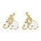 Brass Micro Pave Cubic Zirconia Pendants, Cadmium Free & Lead Free, with Enamel, Elephant Charms, Real 18K Gold Plated, White, 19x20x2.5mm, Hole: 4x1.5mm