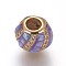 Brass Micro Pave Cubic Zirconia European Beads, Large Hole Beads, with Enamel and Freshwater Shell, Round, Golden, Lilac, 10x8mm, Hole: 4mm