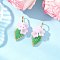 Handmade Glass Seed Beaded Flower Leverback Earrings, with Acrylic & 304 Stainless Steel, Golden, Misty Rose, 40~41x20mm