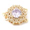 Brass Micro Pave Clear Cubic Zirconia Box Clasps, 2-Strand, 4-Hole, with Lilac Glass Rhinestone, Flower, 16.5x21.5x10mm, Hole: 1.4mm