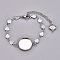 Tarnish Resistant 304 Stainless Steel Bracelet Making, with Lobster Claw Clasps, Heart Link Chains and Flat Round Cabochon Settings, Stainless Steel Color, Tray: 14mm, 6-1/8 inch(15.7cm)