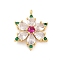 Rack Plating Brass with Cubic Zirconia Pendants, Long-Lasting Plated, Lead Free & Cadmium Free, Flower Charms, Real 18K Gold Plated, 26x19.5x5mm, Hole: 1.8mm