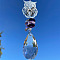 Glass Teardrop Hanging Suncatchers, Rainbow Maker, with Metal Owl Link, for Home Window Decoration, Purple, 350mm