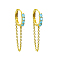 S925 Sterling Silver Circle Hoop Earrings, with Blue Cubic Zirconia, Chain Charm, Golden, 31x13x2mm