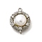 Brass Clear Cubic Zirconia Flat Round Links Connector Charms, Cadmium Free & Nickel Free & Lead Free, with Natural Freshwater Pearl, Platinum, 14.5x11x5.5mm, Hole: 1mm