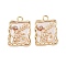 Brass Enamel & Natural Pearl Rectangle with Flower Pendants, Real 18K Gold Plated, White, 31.5x22.5x5.5mm, Hole: 3.5mm