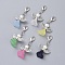 Acrylic Pendants, with Glass Pearl Beads, Platinum Plated Zinc Alloy Lobster Claw Clasps and Antique Silver Plated Alloy Beads, Angel, Mixed Color, 40mm