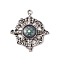 Alloy Pendants, Cadmium Free & Lead Free, Flat Round with Compass Charm, Antique Silver, 47.5x42.5x8.5mm, Hole: 3mm