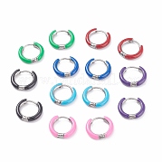 Массивные серьги-кольца Huggie Hoop из двухцветной нержавеющей стали 304 с эмалью для женщин EJEW-C043-11-P