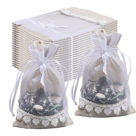 Мешочки для хранения из мешковины и органзы ABAG-WH0040-13-1