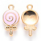 Alloy Pendant Rhinestone Settings, with Enamel, Lollipop, Light Gold, Pink, Fit for 1mm Rhinestone, 18.5x10x2mm, Hole: 1.6mm