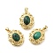 Natural Malachite Pendants, Rack Plating Golden Tone Brass Oval Charms, Long-Lasting Plated, 18x14x6mm, Hole: 3.5x3mm