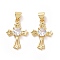 Brass Cubic Zirconia Pendants, Cadmium Free & Lead Free, Hollow Religion Cross Charms, Golden, 20x14x4mm, Hole: 3x5mm