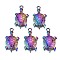 Alloy Pendants, Cadmium Free & Nickel Free & Lead Free, Tortoise, Rainbow Color, 30x16x4mm, Hole: 2.5mm