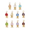 Imitation Austrian Crystal K9 Glass Pendants, Round, with Real 18K Gold Plated Alloy Bead Caps & Brass Spacer Beads & 304 Stainless Steel Flat Head Pins Loop, Faceted, Mixed Color, 20x8mm, Hole: 2.5mm