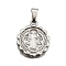 304 Stainless Steel Pendants,  Religious Theme, Anti-Tarnish, Flower with Saint Benedict, Stainless Steel Color, 22x18x2.5mm, Hole: 3x7mm