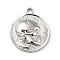Non-Tarnish 201 Stainless Steel Pendants, Flat Round with Skull, Stainless Steel Color, 23.5x20x3mm, Hole: 2.5mm