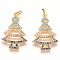 Brass Micro Pave Cubic Zirconia Pendants, Christmas Tree, Colorful, Golden, 22x15x2mm, Hole: 3mm
