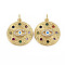 Brass Micro Pave Cubic Zirconia Pendants, Enamel, with Jump Rings, Nickel Free, Flat Round with Eye, Real 16K Gold Plated, 21x19x2.5mm, Jump Ring: 5x1mm, 3mm inner diameter