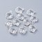 Glass Links connectors, with Eco-Friendly Alloy Open Back Berzel Findings, Flower, Silver Color Plated, Clear, 15.5x12x5mm, Hole: 1.4mm