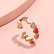 Heart Brass Micro Pave Clear Cubic Zirconia Enamel Cuff Rings for Women, Golden, Cerise, Inner Diameter: 18mm