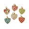 304 Stainless Steel Rhinestone Pendants, Ion Plating(IP), Heart, Real 14K Gold Plated, Mixed Color, 11.5x10x2mm, Hole: 2.5mm