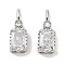 Brass Micro Pave Cubic Zirconia Pendants, Cadmium Free & Nickel Free & Lead Free, Rectangle, Platinum, Clear, 16~16.5x6x4.5mm, Hole: 2x3.5mm