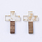 Resin & Walnut Wood Pendants, with Gold Foil, Cross, Clear, 26x16x3mm, Hole: 1.8mm