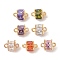 Brass Connector Charms with Glass, Nickel Free, Cube Links, Mixed Color, 10x7.5x5.5mm, Hole: 1mm