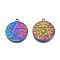 Ion Plating(IP) 201 Stainless Steel Pendants, Flat Round with Star, Rainbow Color, 28.5x25x2mm, Hole: 2mm