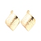 Rack Plating Brass Pendants, Cadmium Free & Nickel Free & Lead Free, Textured, Rhombus Charm, Real 18K Gold Plated, 16.5x11.5x2mm, Hole: 1.2mm