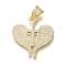 Heart Rack Plating Brass Clear Cubic Zirconia Pendants, Cadmium Free & Lead Free, Long-Lasting Plated, Real 18K Gold Plated, 26.5x25x2mm, Hole: 3x4mm
