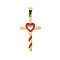304 Stainless Steel Enamel Pendants, Cross with Heart Charm, Ion Plating(IP), Golden, FireBrick, 32.5x18x2mm, Hole: 6x3mm