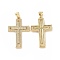 Brass Micro Pave Cubic Zirconia Pendants, Cadmium Free & Lead Free, Religion Cross Charms, Golden, 35x19.5x2.5mm, Hole: 5x3mm