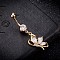Brass Cubic Zirconia Navel Ring, Belly Rings, with 304 Stainless Steel Bar, Cadmium Free & Lead Free, Real 18K Gold Plated, Butterfly, Clear, 48x14mm, Bar: 15 Gauge(1.5mm), Bar Length: 3/8