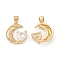 Eco-Friendly Brass Micro Pave Cubic Zirconia Pendants, Lead Free & Cadmium Free, Long-Lasting Plated, Crescent Moon with Heart Charm, Real 18K Gold Plated, 19x17.5x5mm, Hole: 3x5mm