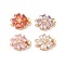 Brass Micro Pave Cubic Zirconia Box Clasps, with Glass, Nickel Free, Flower, 2-Strand, 4-Hole, Golden, Mixed Color, 20.5x15.5x10mm, Hole: 1.2mm