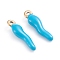 Ion Plating(IP) 304 Stainless Steel Pendants, Enamelled Sequins, Horn of Plenty/Italian Horn Cornicello Charms, Golden, Deep Sky Blue, 17.5x4.5x3.5mm, Hole: 1mm