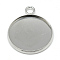 Tarnish Resistant 304 Stainless Steel Pendant Cabochon Settings, Plain Edge Bezel Cups, Flat Round, Stainless Steel Color, Tray: 16mm, 21.5x17.5x1.5mm, Hole: 2.5mm