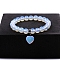 Opalite Beaded Stretch Bracelets, with Heart Charms, 7-1/4~7-1/2 inch(18.5~19cm)