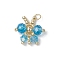 Glass Seed Beaded Butterfly Pendants, with 304 Stainless Steel Open Jump Rings & Glass Beads, Deep Sky Blue, 17x16.5x6mm, Hole: 2.5mm